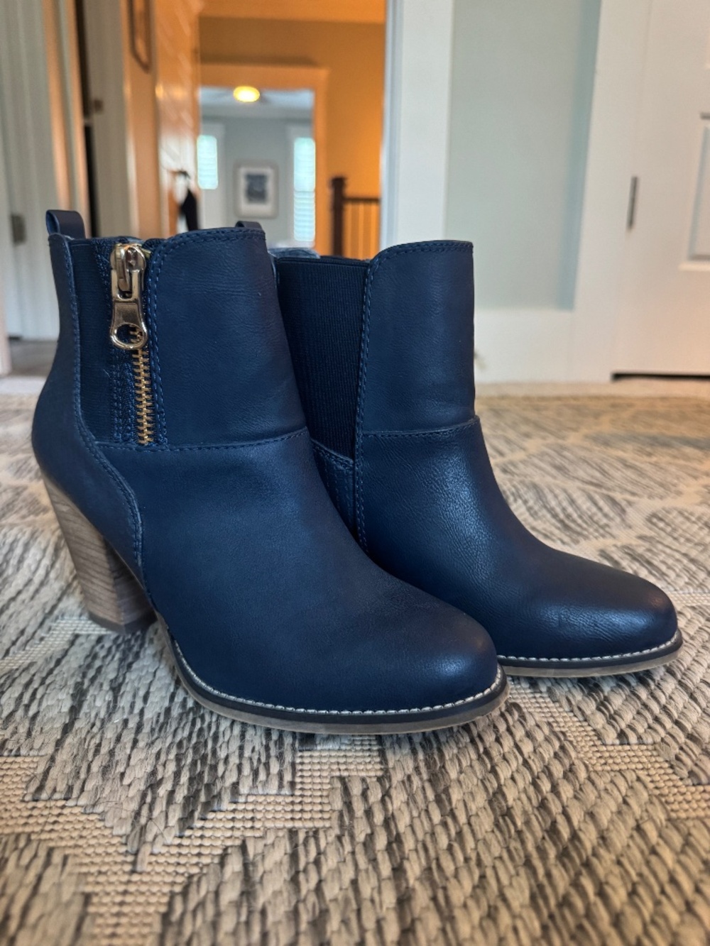 ALDO | Navy Heeled Leather Boots with Gold Hardware